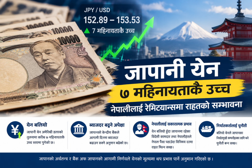 जापानी येन ७ महिनायताकै उच्च, नेपालीलाई रेमिट्यान्समा राहतको सम्भावना